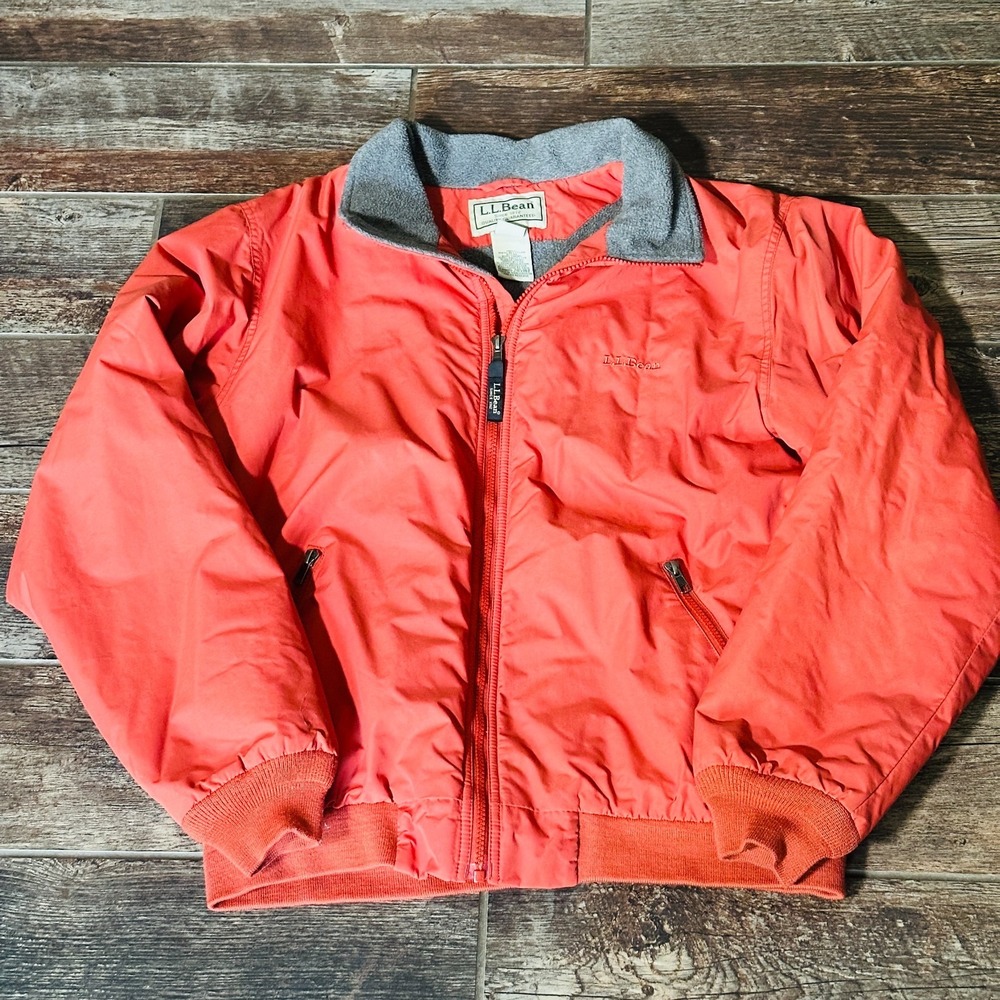 L.L.Bean Jacket Men's Medium Orange Fleece Lined Bomber - Insulated Nylon